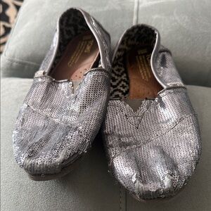 Toms Sparkling Silver Sequin Flats